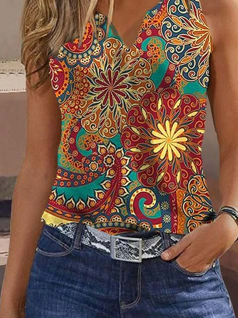 Jersey Ethnic Loose Casual Tank Top