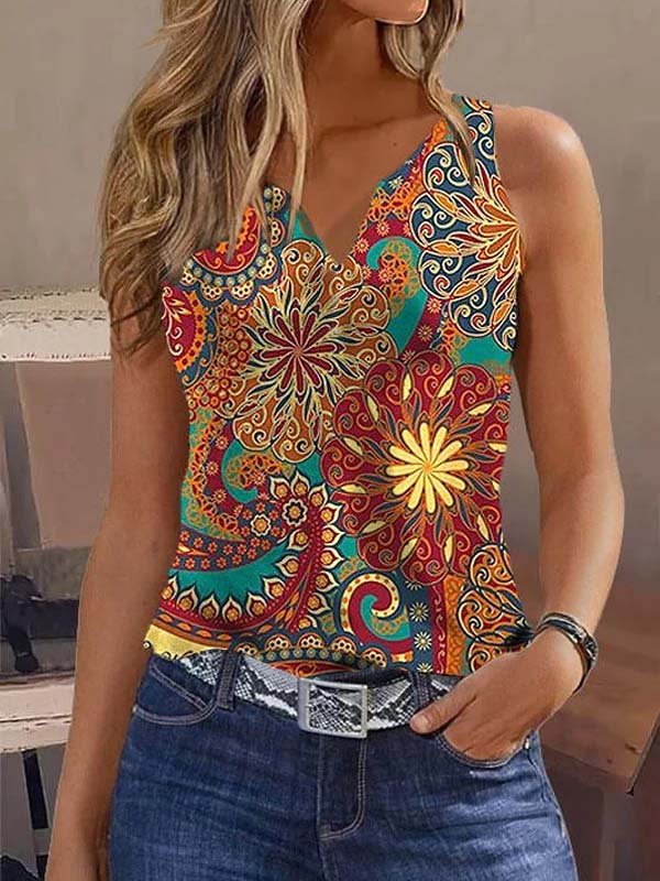 Jersey Ethnic Loose Casual Tank Top