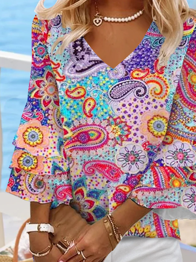 Tribal Boho V Neck Ethnic Blouses