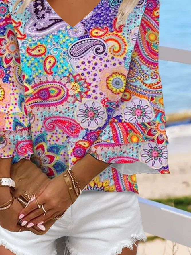 Tribal Boho V Neck Ethnic Blouses