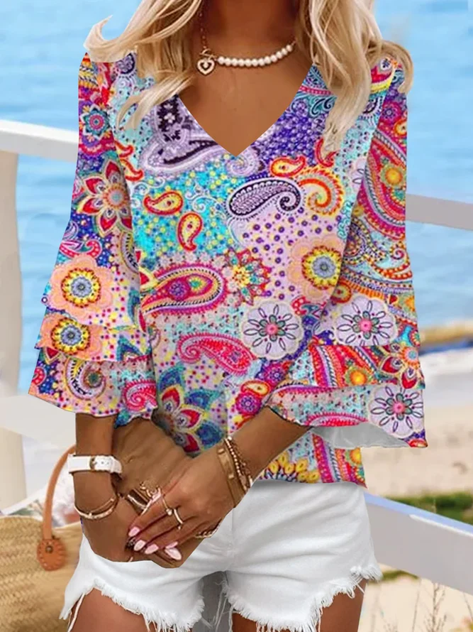 Tribal Boho V Neck Ethnic Blouses