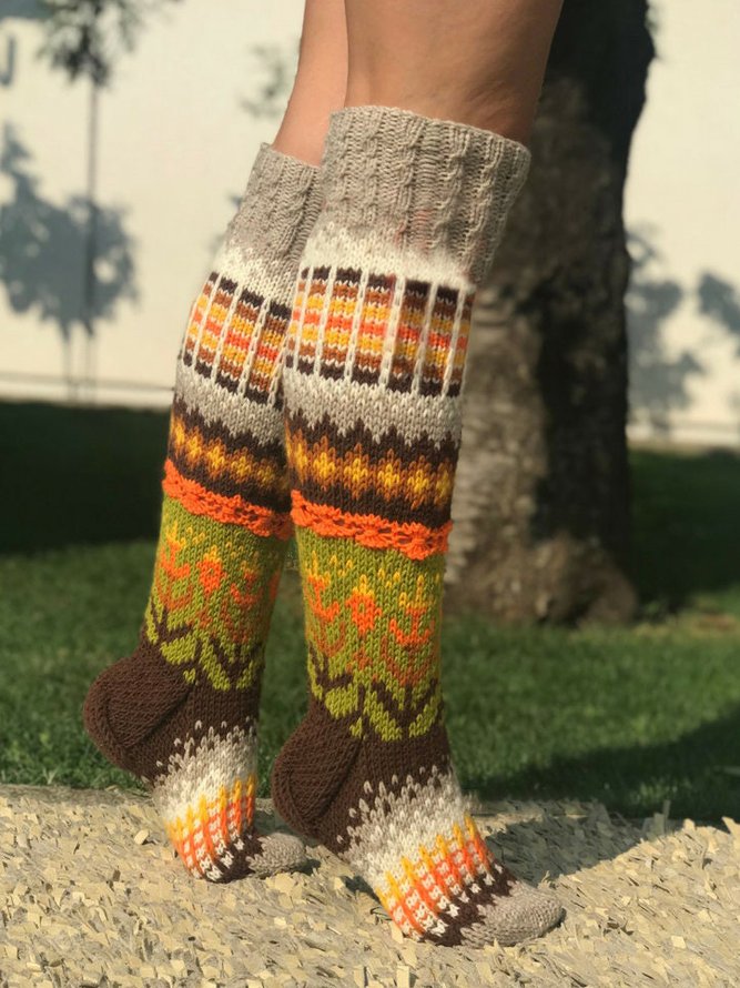 Colorful woolen flower socks