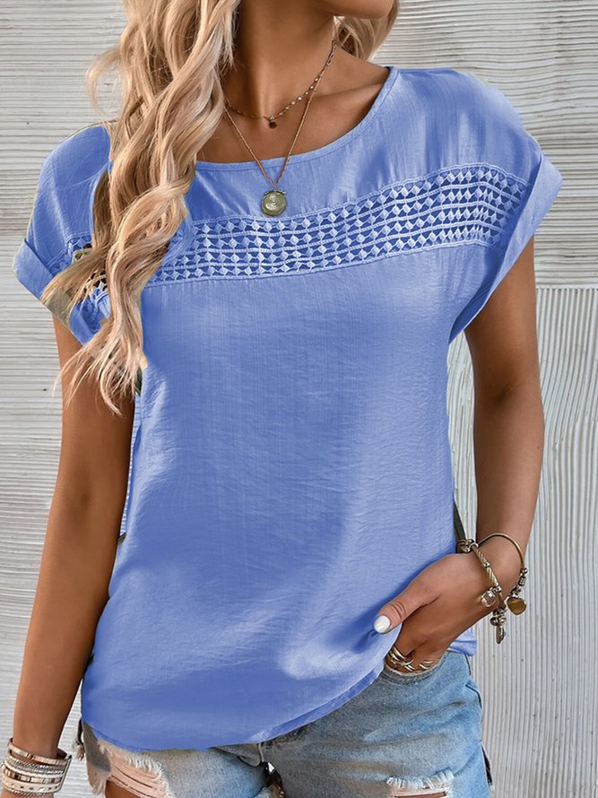 Crew Neck Casual  Lace Shirt