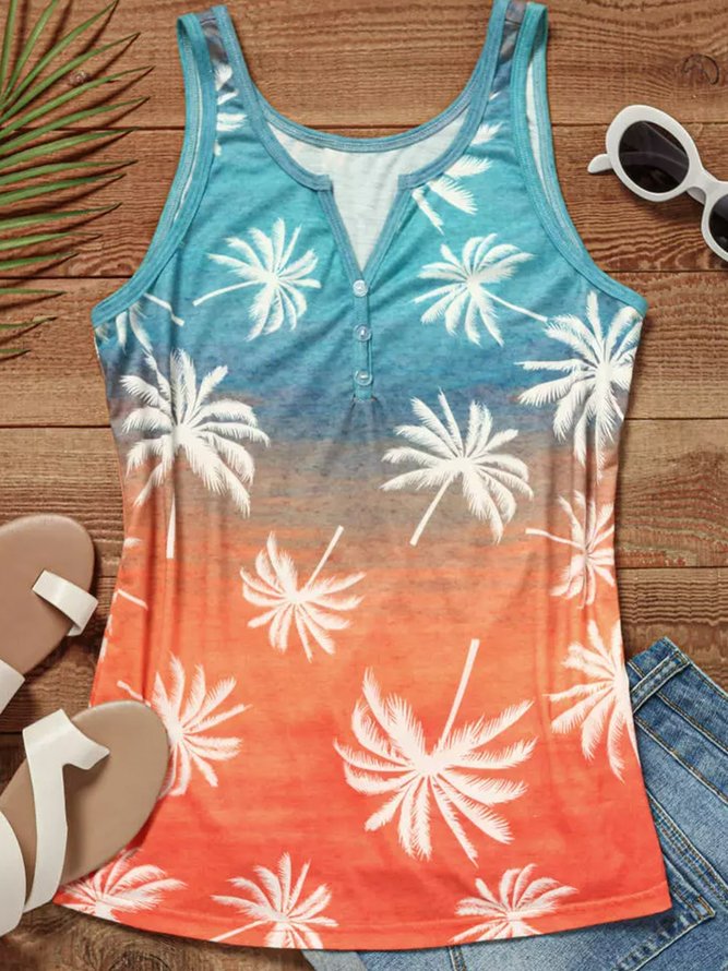 Buttoned Ombre Casual Loose Tank Top