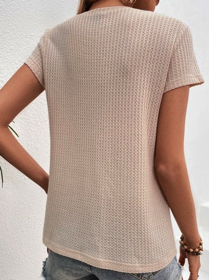 Plain Short Sleeve Tassel Lace Crew Neck Casual Shirt