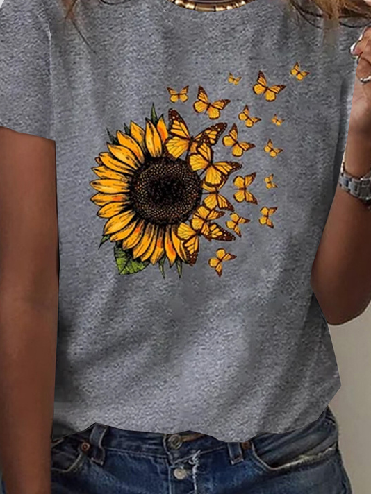 Casual V Neck Floral T-Shirt