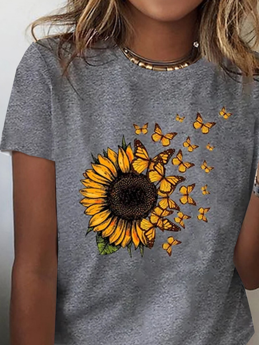 Casual V Neck Floral T-Shirt