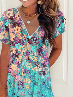 Plus Size Loose Jersey Vacation V Neck Dress