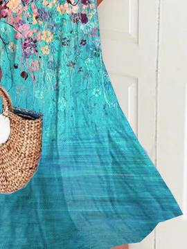 Plus Size Loose Jersey Vacation V Neck Dress