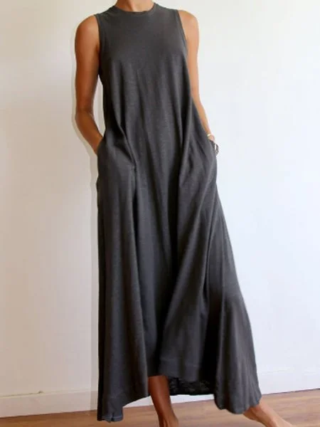 Plus Size Jersey Crew Neck Casual Loose Dress