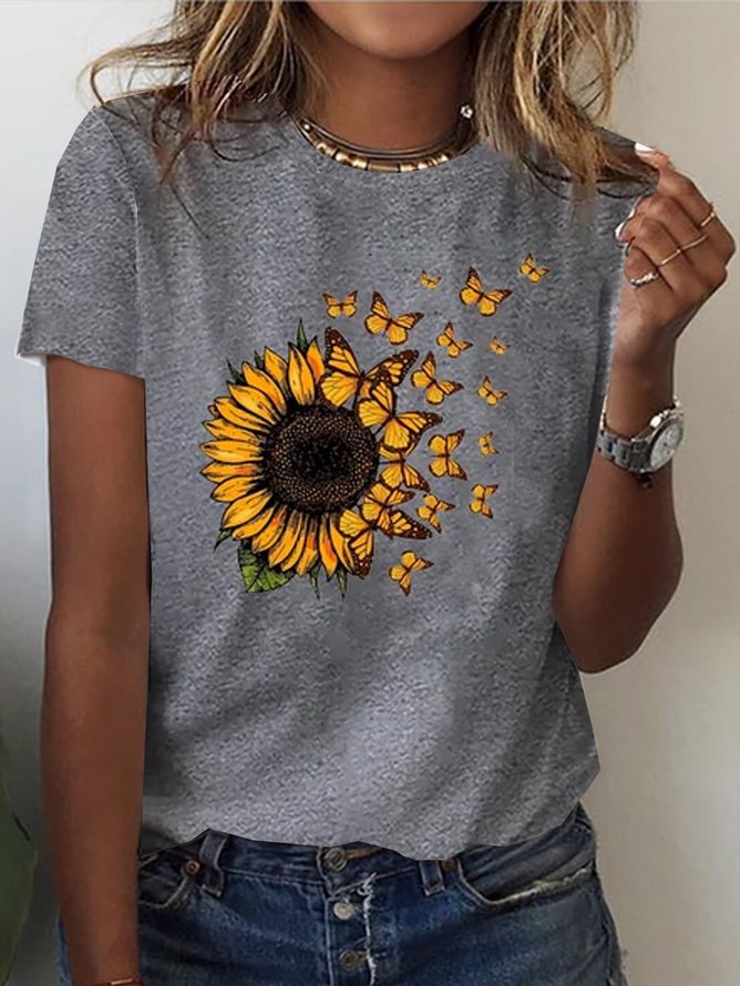 Casual V Neck Floral T-Shirt