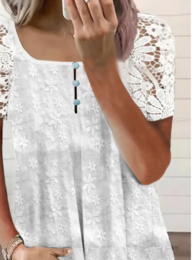 Plain Split Joint Lace Casual Shirt