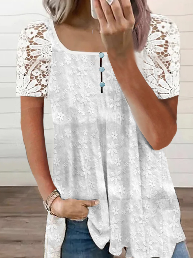 Plain Split Joint Lace Casual Shirt