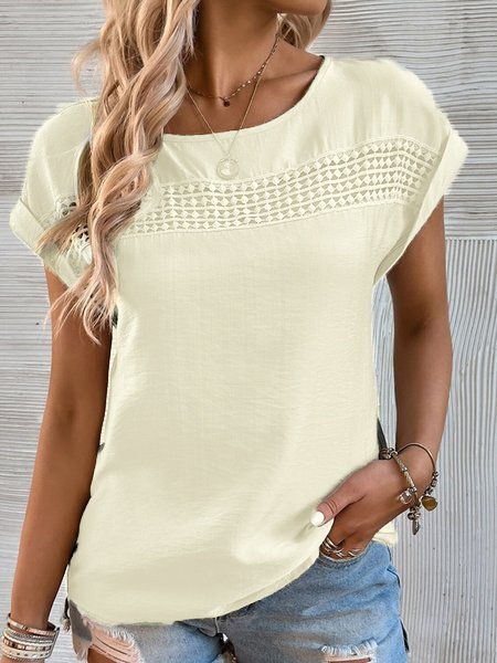 Crew Neck Casual  Lace Shirt
