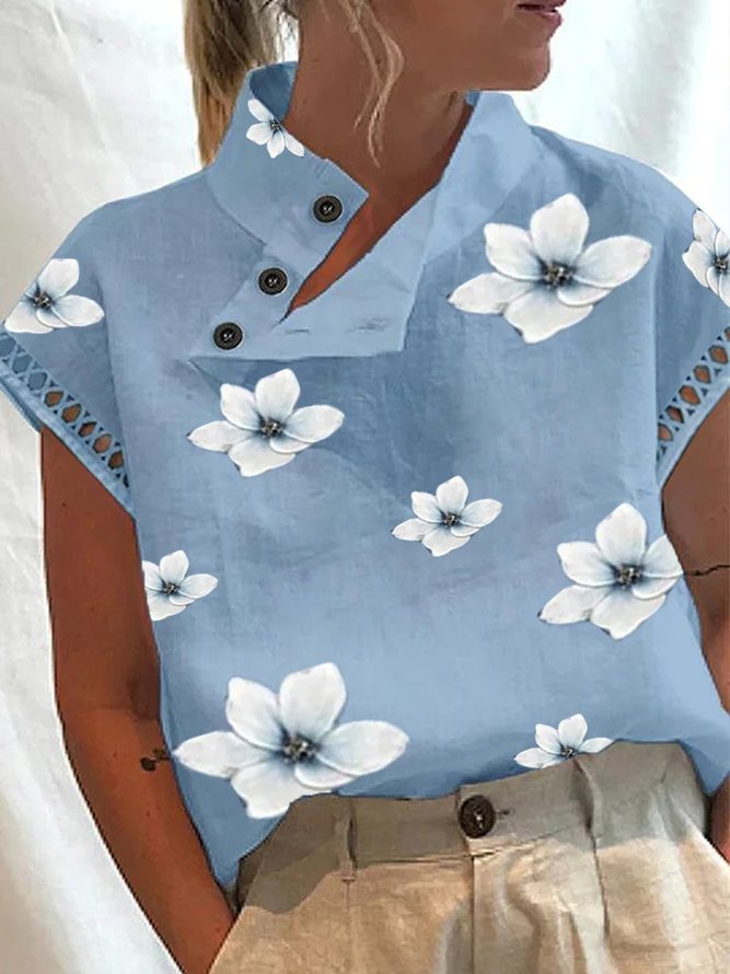 Casual Asymmetrical Floral Shirt | zolucky
