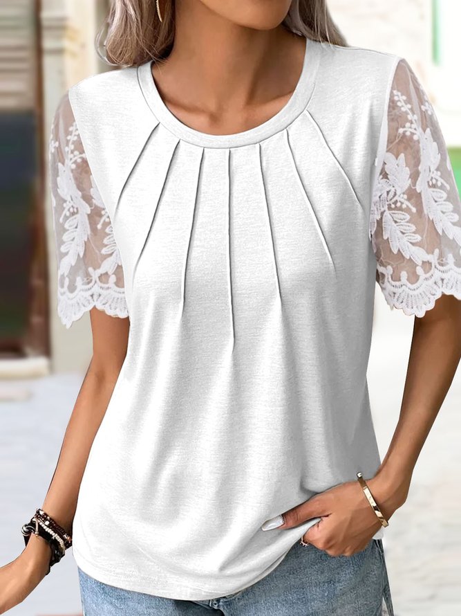 Plain Casual Patchwork lace Shirt
