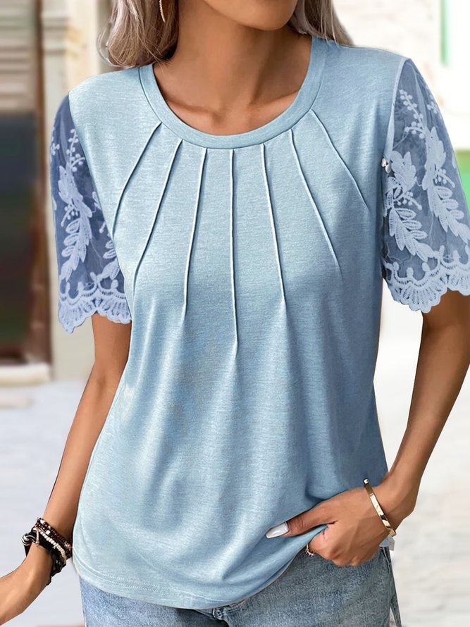 Plain Casual Patchwork lace Shirt