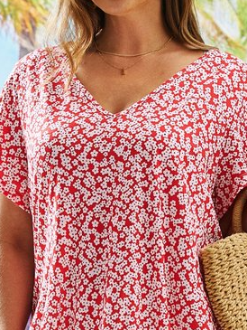 Plus Size V Neck Floral Vacation Loose Dress
