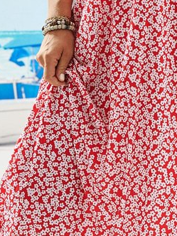 Plus Size V Neck Floral Vacation Loose Dress