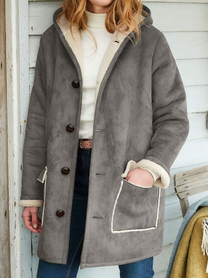 Casual Plain Hoodie Suede Jacket