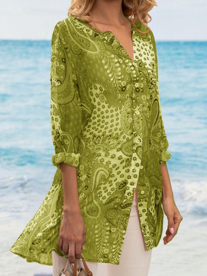 zolucky Geometric V Neck Long Sleeve Blouse & Shirt