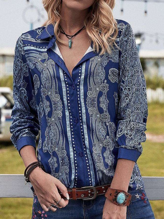 Holiday Long Sleeve Cotton Printed Blouse & Shirt