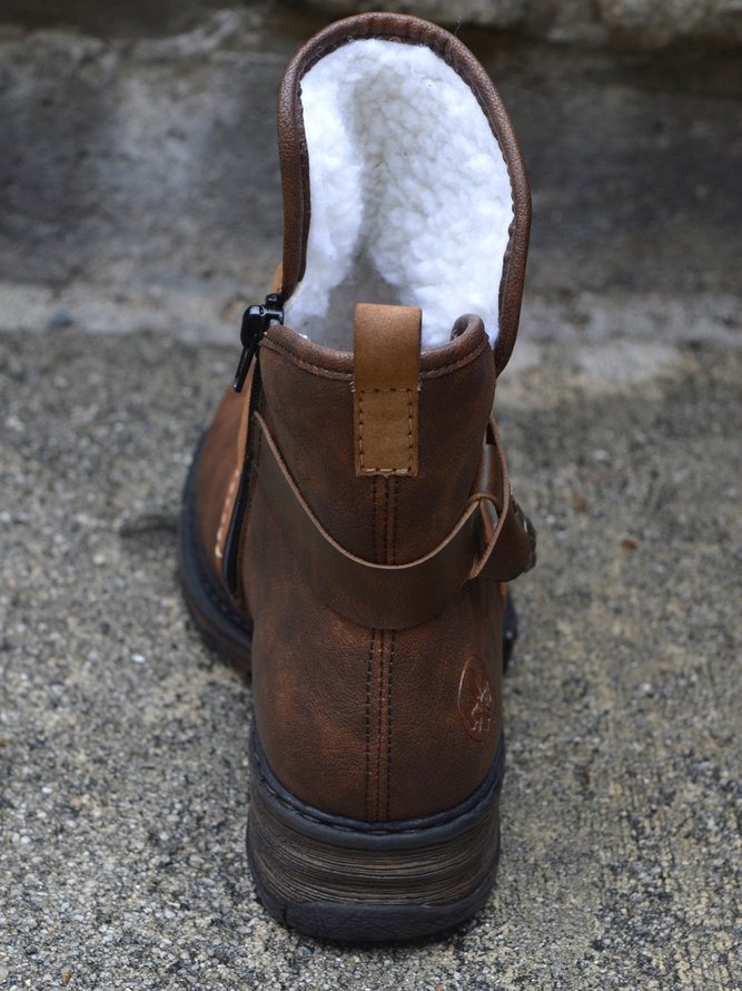 Brown Pu Low Heel Boots