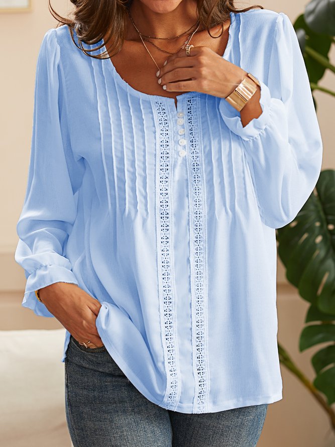 Long Sleeve Shift Plain V Neck Top