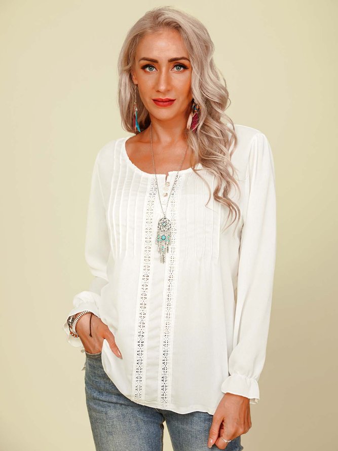 Long Sleeve Shift Plain V Neck Top