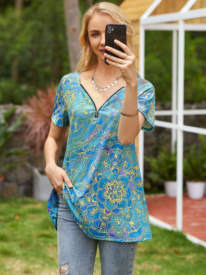 Women's Summer Pattern Style Polyester Cotton Casual Printed T-shirt