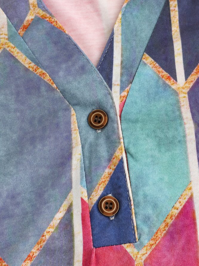 Women Casual Geometric Color Block Long Sleeve Shirt