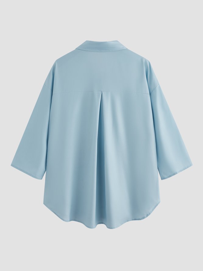 Shirt Collar Shift Cotton Long Sleeve Blouse