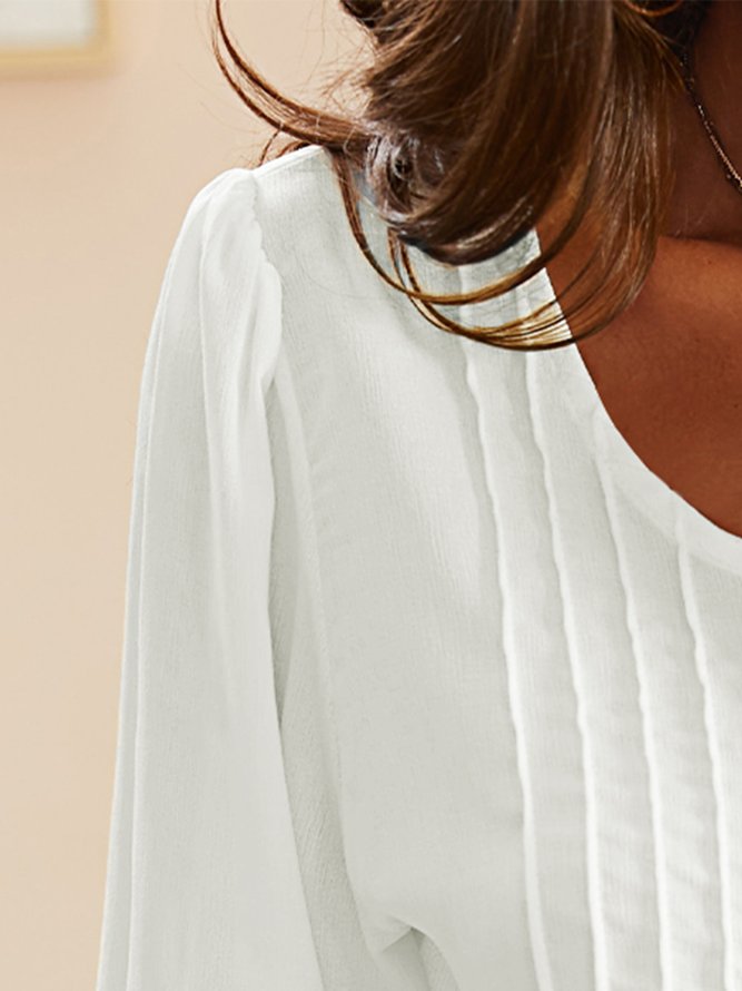 Long Sleeve Shift Plain V Neck Top