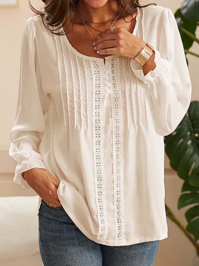 Long Sleeve Shift Plain V Neck Top