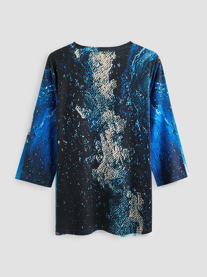 Printed Long Sleeve Crew Neck Casual T-shirt