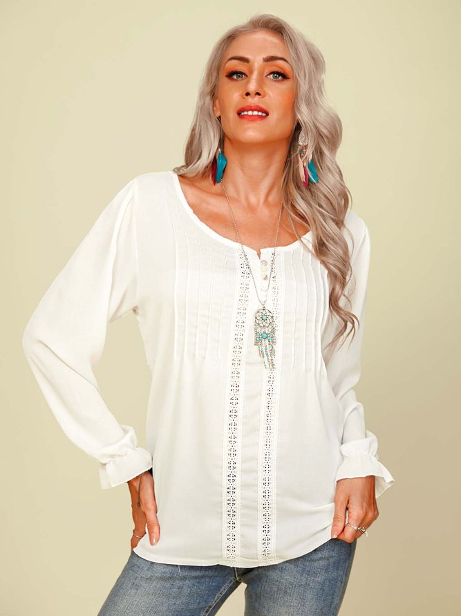 Long Sleeve Shift Plain V Neck Top