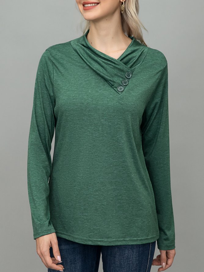 Women Casual Cotton Turtleneck Buttoned Shirt
