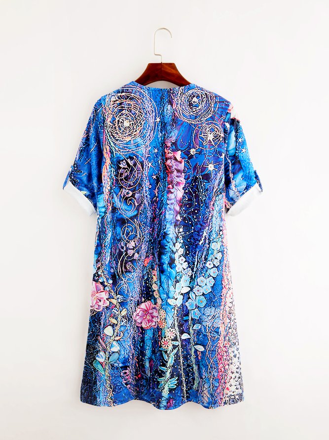 Women Vintage Floral Printed Half Sleeve V Neck Casual Summer Dresses
