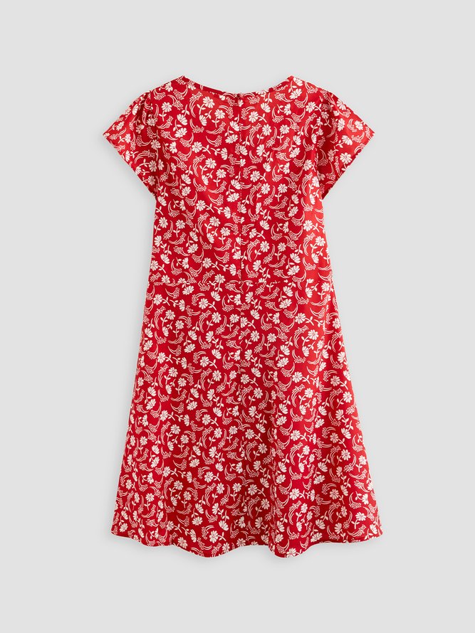 Women Floral Slim Pullover Short Sleeve Summer Dress Boho Dress