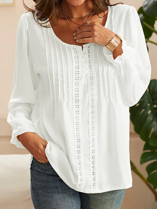 Long Sleeve Shift Plain V Neck Top