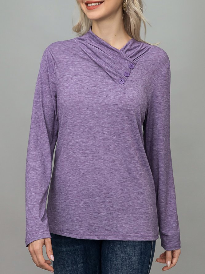 Women Casual Cotton Turtleneck Buttoned Shirt