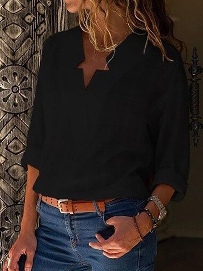 Sexy V Neck Pure Color Blouse