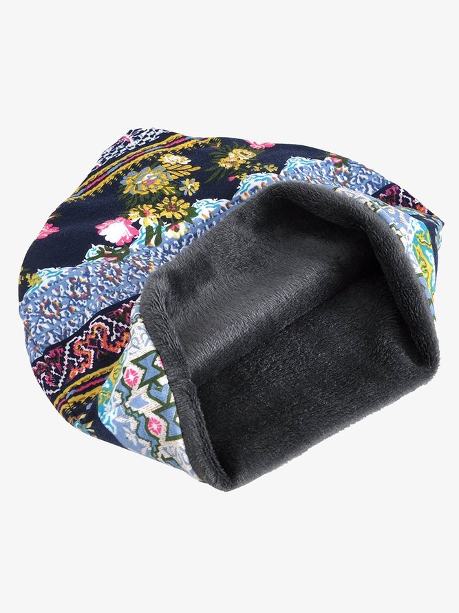 Women Vintage Stripe Print Beanie Outdoor Windproof Snow Hat