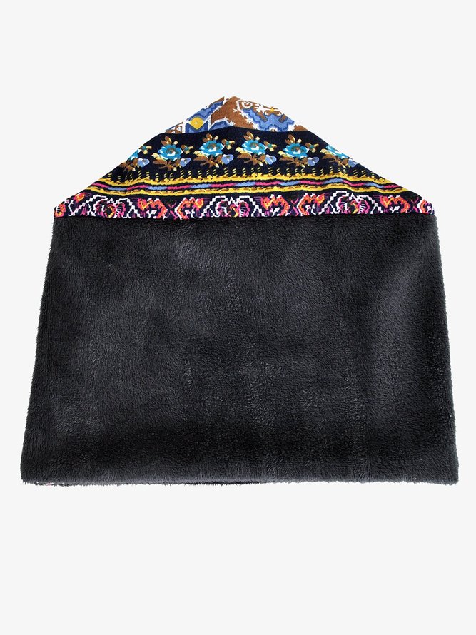 Women Vintage Stripe Print Beanie Outdoor Windproof Snow Hat