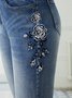 Casual Embroidered Floral Denim Jeans