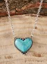 Boho Natural Turquoise Heart Pattern Necklace Sweater Chain Ethnic Vintage Jewelry