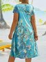 Plus Size Casual Floral V Neck Short Sleeve Knit Dress
