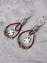 Ethnic Vintage Floral Pattern Leather Earrings Western Boho Dress Jewelry