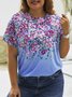Plus Size Floral Crew Neck Casual Short sleeve T-Shirt