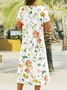 Disty Floral Daily Casual Jersey Loose Short Sleeve Crew Neck Vacation Midi Dress